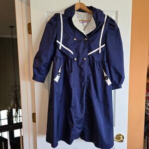 Vintage Rothschild Hooded Anchors Navy Raincoat Jacket lined size 12 big girls